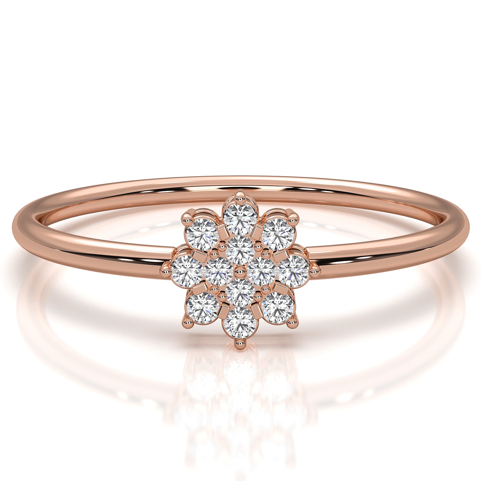 Floral Design Cluster Minimalist Round Lab Diamond Promise Ring 0.07ctw.